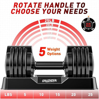 25/55lb Pair Adjustable Dumbbell Set, Adjustable Dumbbells Set of 2, 5 in 1/10 in 1 Free Weights Dumbbells Set with Anti-Slip Texture Handle, Weight Set For Home Gym Suit both Men and Women