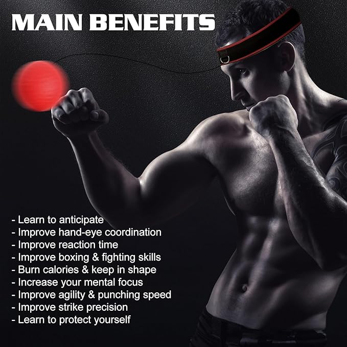 KTEBO® Boxing Reflex Ball Headband Set - Includes 4 Different Balls and 2 Adjustable Headbands for Beginner Proficiency Improvement, Great Boxing Equipment