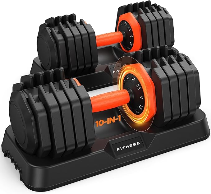 2026 Updated Adjustable Dumbbell Set of 2, 110lbs/50lbs Weights Dumbbell Set with Storage Box, 25lbs/55lbs Adjustable Weights with Anti-slip Silicone Grip, Weight Set For Home Gym Suit both Men and Women