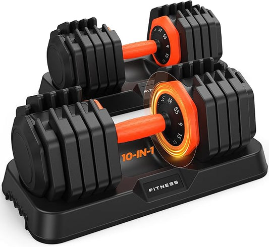 2026 Updated Adjustable Dumbbell Set of 2, 110lbs/50lbs Weights Dumbbell Set with Storage Box, 25lbs/55lbs Adjustable Weights with Anti-slip Silicone Grip, Weight Set For Home Gym Suit both Men and Women