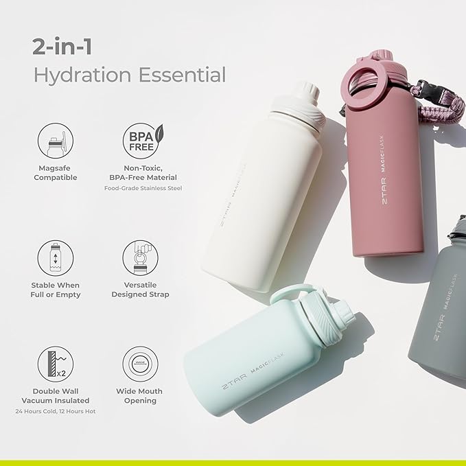 ZTAR Insulated Stainless Steel Water Bottle – Compatible with Magsafe usable as Tripod, Leak-Proof, Keeps Drinks cool or warm, For Travel, Gym, and Office, Ideal Gift for Women, Men & Kids, 32 oz