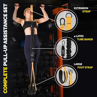 Pull Up Assistance Bands - 4 Heavy Duty Pull Up Bands with Adjustable Strap and Foot Rest - Stackable Pull Up Assist Band Set for Pull Up Bar - Resistance Bands for Pull Ups Chin Ups Strength Training