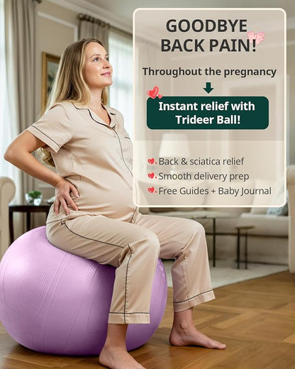Trideer Pregnancy Birthing Ball, 1.7mm Extra Thick Yoga Ball for Maternity, Labor, Physio, Recovery, Illustrated Exercise Guide & Baby Memory Book Included, 1000LB Anti-Burst & Non-Slip Stability Ball