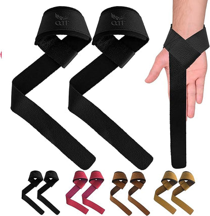 Genuine Leather Lifting Straps, Wrist Assistance for Heavy Pulls, Weightlifting Bodybuilding, Gym, Fitness Accessories, Strength Training, Powerlifting, & Deadlifts