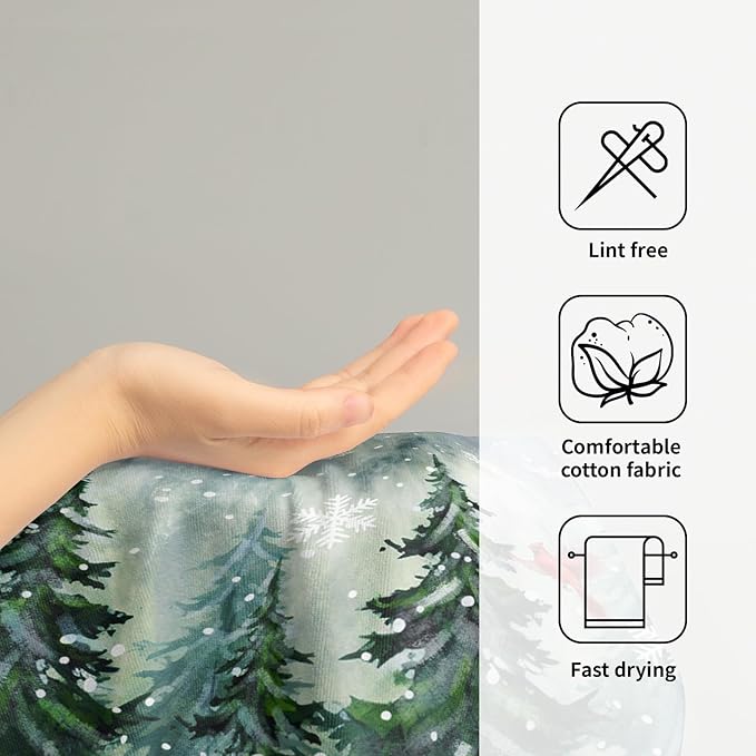 Winter Watercolor Tree Hand Towels for Bathroom 2 Packs Christmas Dark Green Pine Trees Kitchen Towels Misty Forest Cardinal Holiday Super Soft Fast Drying Washcloths for Home Hotel Gym