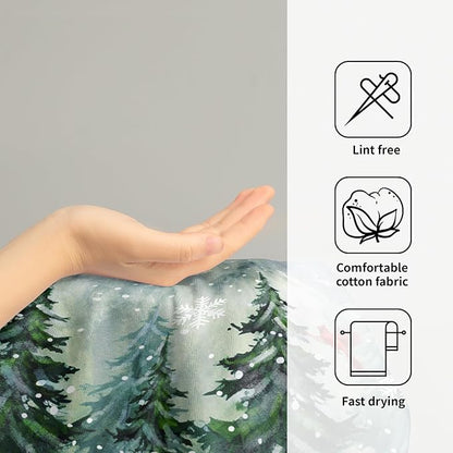 Winter Watercolor Tree Hand Towels for Bathroom 2 Packs Christmas Dark Green Pine Trees Kitchen Towels Misty Forest Cardinal Holiday Super Soft Fast Drying Washcloths for Home Hotel Gym