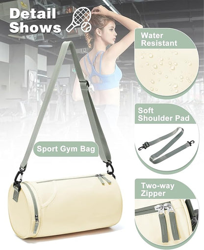 Small Gym Bag for Women Waterproof Mini Duffle Bag Womens Spotrs Workout Bags Small Travel Duffel Bag with Wet Pocket Carry on Weekender Bags for Dance Swimming,Gym,Yoga,Fitness Beige Green
