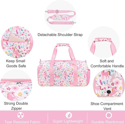 Gym Travel Duffle Bag for Girls - Gymnastics Sports Dance Bag with Shoe Compartment & Wet Pocket Panda Kids Travel Bag Teens Weekender Sleepover Carry On Bag