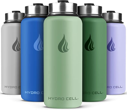 HYDRO CELL Stainless Steel Insulated Water Bottle with Straw - For Cold & Hot Drinks - Metal Vacuum Flask with Screw Cap and Modern Leakproof Sport Thermos for Adults (Sage 32oz)