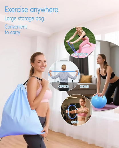 KABCON Pilates Kit for Home, Women Beginners Workout Essentials Set with 13" Ring, 9.8" Ball, Resistance Bands & Guide, 13/14/16 PCS Compact Pilates Equipment