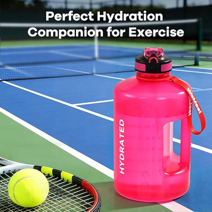 Motivational Gallon Water Bottle, BPA Free, Large Sport Water Jug with Handle & Straw, for Fitness, Outdoor, Gym, Travel, Camping, Office (Pink)