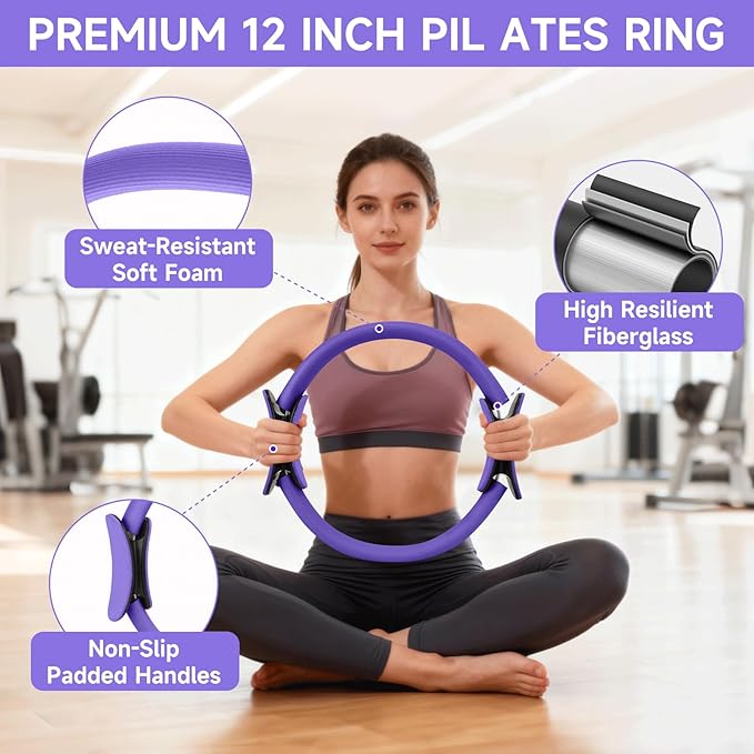 SAN LIKE Home Pilates Essentials Kit for Women, Pilates Equipment Ring and Ball Set, 12'' Magic Circle, Yoga Ball,8 Resistance Bands Premium Accessories Kits for Starter Toning Workouts at Home