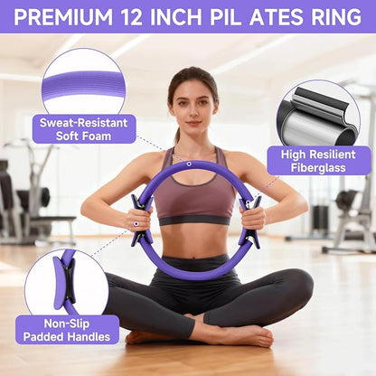 SAN LIKE Home Pilates Essentials Kit for Women, Pilates Equipment Ring and Ball Set, 12'' Magic Circle, Yoga Ball,8 Resistance Bands Premium Accessories Kits for Starter Toning Workouts at Home
