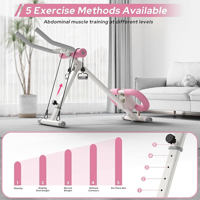 Ab Machine, Adjustable Ab Workout Equipment, Ab Trainer Machine for Abs Workout, Ab Workout Machine for Body Shaping Foldable Waist Trainer at Home Gym