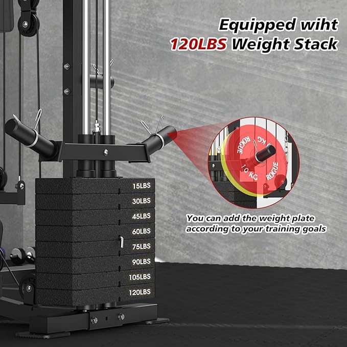 SunHome Smith Machine, Power Cage Squat Rack with Smith Bar, LAT Pull-Down Systems, Cable Crossover Machine and Cable Attachment for Home Gym