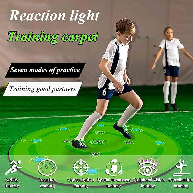 1.4M Agility Training Soccer Training Mat,10MM Thickness Non-Slip Football Skills Footstep Mat,with 13 Reaction Training Lights - 7 Training Modes,for Kids/Adult Fitness, Sports Training