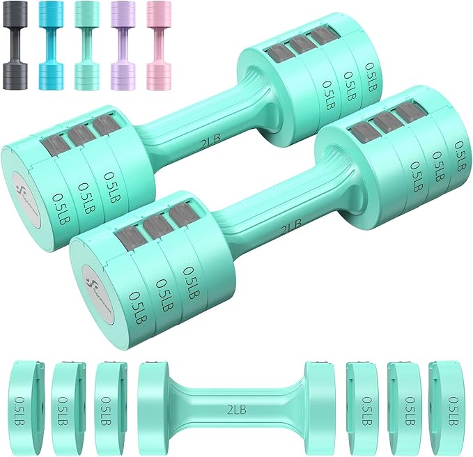 Sportneer Adjustable Dumbbells Hand Weights Set: 5 lb Dumbbell Set of 2 Each 2lb 3lb 4lb 5lb Free Weights Fast Adjust Weight 4 In 1 Weights Dumbbells Set for Women Men Home Gym Exercise Training