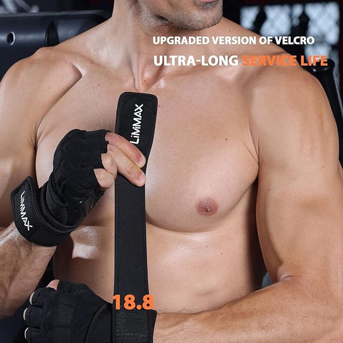 Workout Gloves for Men and Women Gym Weight Lifting Padded Gloves with Wrist Wrap Support, Full Palm Protection & Silicone Grip, Cross Training, Fitness, Pull-up