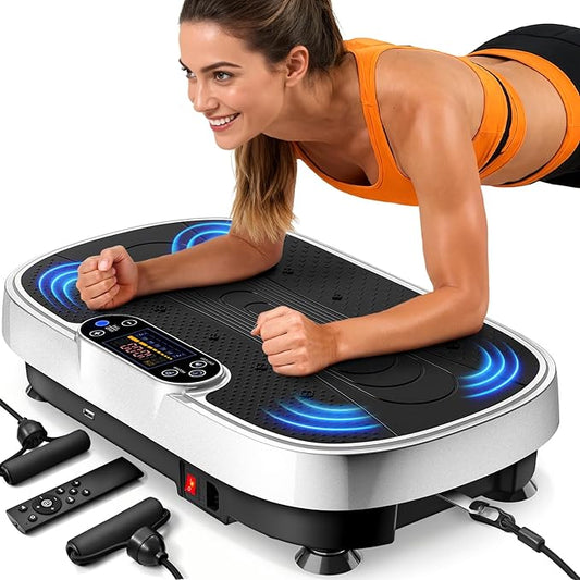 Vibration Plate Exercise Machine for Weight Loss and Lymphatic Drainage - 330lb Vibrating Platform for Home Gym Workout with Speaker, Full Body Shaker Fitness Equipment with 2 Bands for Women and Men