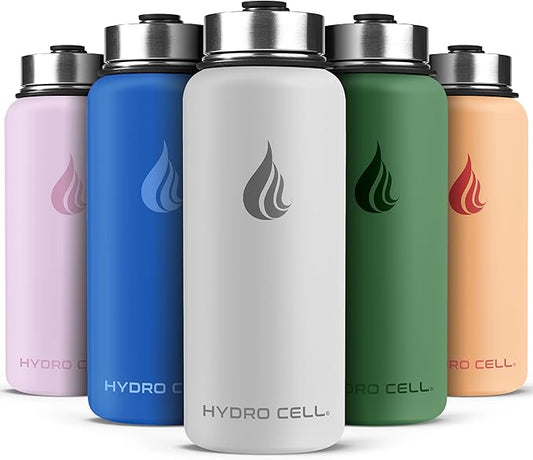 HYDRO CELL Stainless Steel Insulated Water Bottle with Straw - For Cold & Hot Drinks - Metal Vacuum Flask with Screw Cap and Modern Leakproof Sport Thermos for Adults (Frost 32oz)