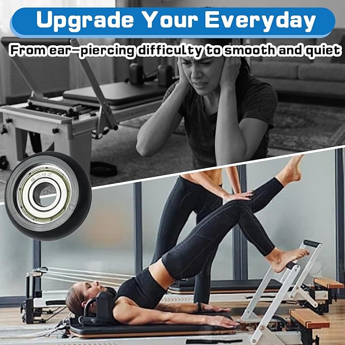 6Pcs Replacement Roller Wheels, Compatible with Aero Pilates Reformer Machines, Smooth & Quiet Glide Rollers Easy Tool-Free Installed Rollerwheels, Durable PU & POM Parts for Pilates Machine Repair