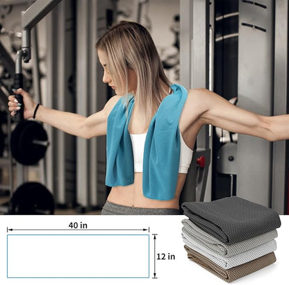 YESLIFE 4 Pack Cooling Towels 40"x12", Gym Towels for Men and Women, Soft Breathable Workout Towels for Yoga, Running, Sport, Workout, Camping, Fitness & More (Black, Light Grey, Brown, Dark Grey)