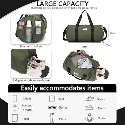 BE SMART Waterproof Mens Gym Bag with Shoe Compartment, Sports Gym Duffle Bag with Adjustable Strap for Men Women, Lightweight Large Sport Duffel Bag for Travel, Sports, Fitness(Black/Olive Green)
