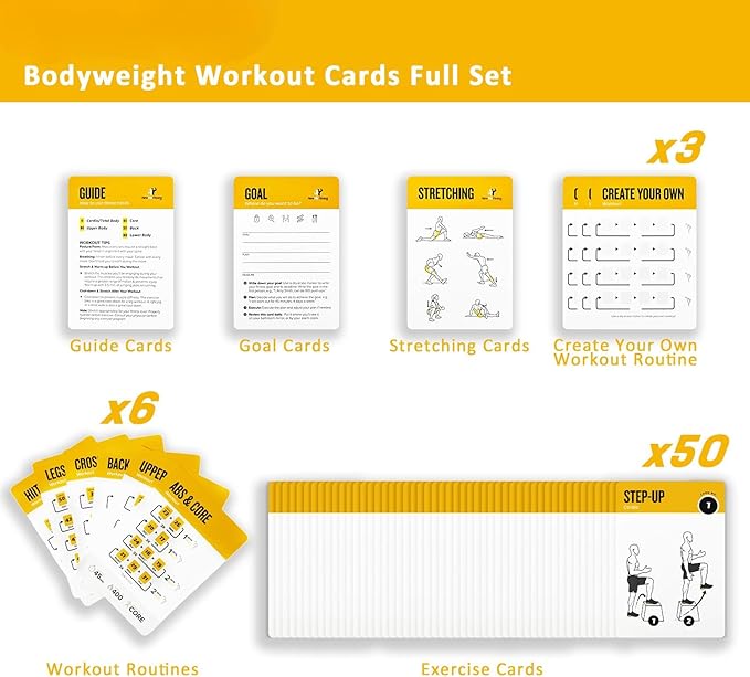 Bodyweight Exercises Cards, 62 Workout Cards Deck Large Size 5" x 3.5" Fitness Cards for Women & Men, Beginner Fitness Guide to Training Exercises at Home or Gym