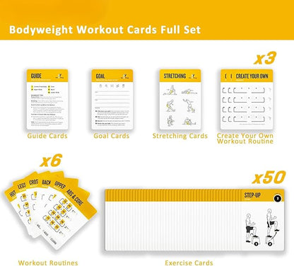 Bodyweight Exercises Cards, 62 Workout Cards Deck Large Size 5" x 3.5" Fitness Cards for Women & Men, Beginner Fitness Guide to Training Exercises at Home or Gym