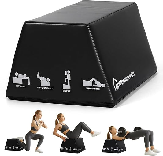 WARMOUNTS Hip Thrust Bench, Multi-Functional Hip Thrust Machine for Strength Training, Glute Bridge Box with Handle, Non-Slip Pad and Smooth Rim Design, for Home and Gym, 700LB Load Capacity