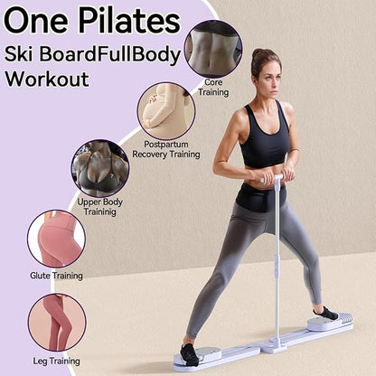 Pilates Board, Multifunctional Pilates Reformer Board with Handrail, Quickly Convert to Ski Machine, Detachable Abdominal Board, Home Gym Equipment for Women Core Workouts