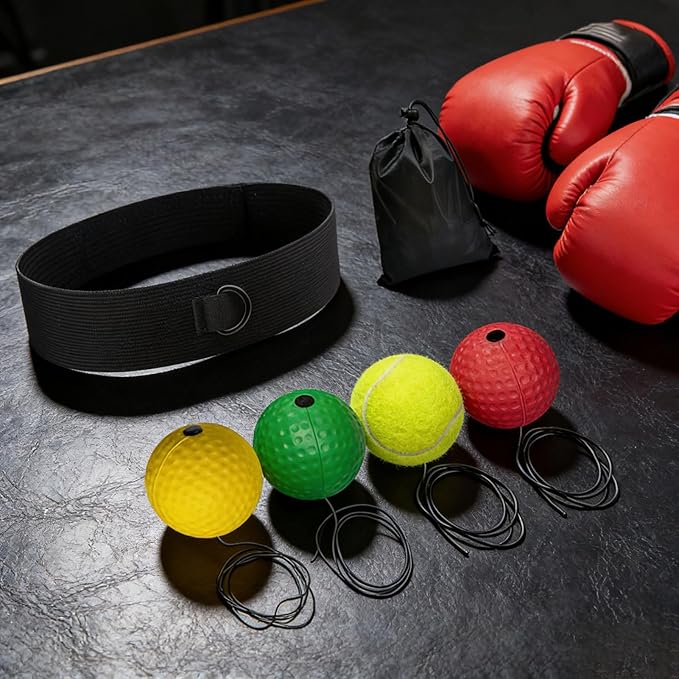Boxing Reaction Ball Set, 6cm PU Foam Head-Mounted Balls for Reflex, Speed Training, Red Hard Ball, Tennis, Soft and Heavy Balls, Professional Use