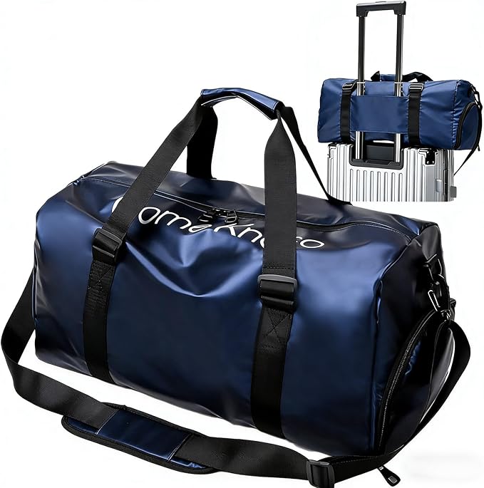 Gym Bag for Men Women Waterproof Duffle Bag with Shoes Compartment and Wet Pocket Multipurpose Sports Weekender Bags for Travel, Sports, Fitness and Workout,Blue