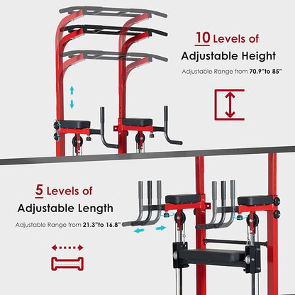 SogesGame Power Tower pull up dip station,Multi Function Adjustable Height Pull Up Bar of Assisted Pad,Strength Training Exercise Equipment with Elastic Rope for Home Gym Workout,330 Lbs