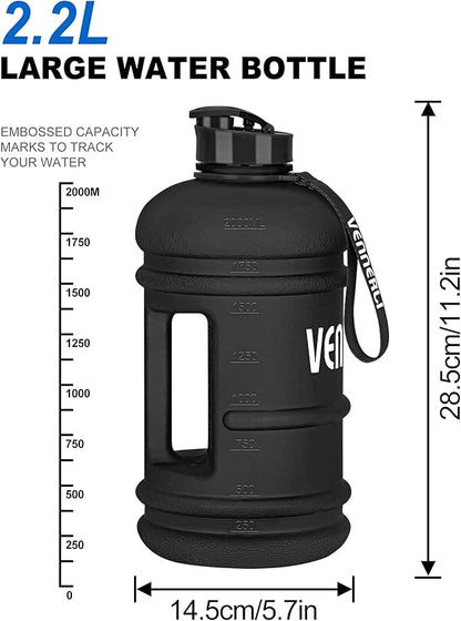 VENNERLI Half Gallon Water Bottle 2.2L Large Sports Water Bottle with Handle 74oz BPA-free Reusable Plastic Water Jugs Leakproof Hydro Bottle for Gym Yoga Travel Camping Cycling Outdoor Sports