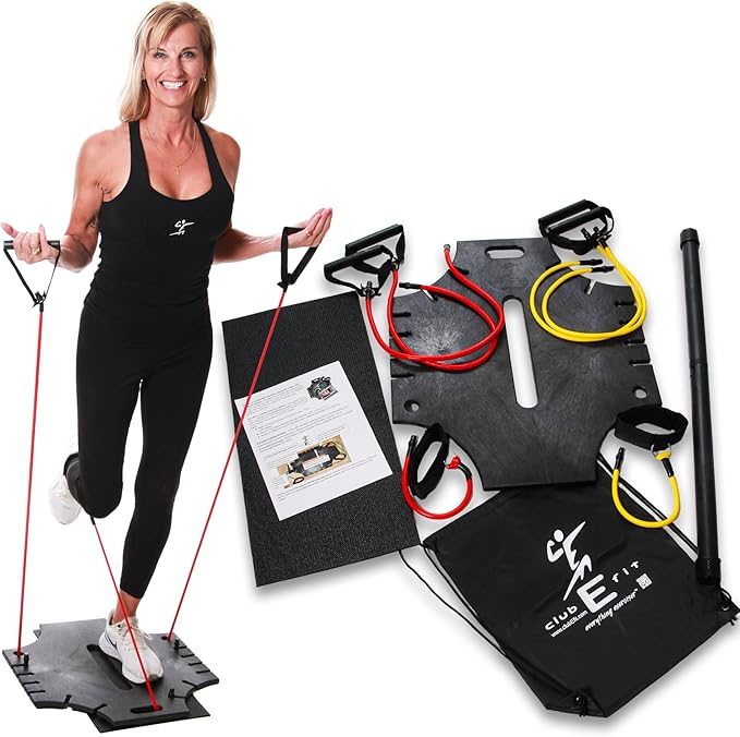 Portable Home Gym Resistance Band Board with Bar – Full Body Workout System for Strength Training, Fitness, Toning, Core, and Low Impact Exercise – Compact All-in-One Workout Platform with Bands