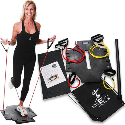 Portable Home Gym Resistance Band Board with Bar – Full Body Workout System for Strength Training, Fitness, Toning, Core, and Low Impact Exercise – Compact All-in-One Workout Platform with Bands
