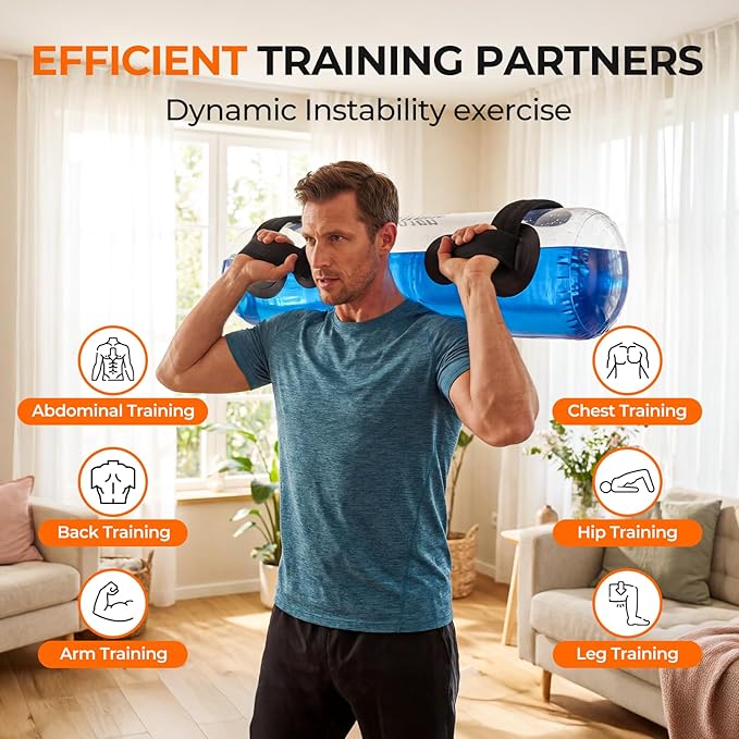 Water Weights Aqua Bag, 44 lbs - Adjustable Portable Water Weight Workout Sandbag Alternative Stability Fitness Equipment for Strength Core Balance Training Full Body Exercise Home Gym
