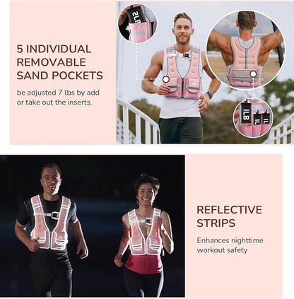 Adjustable Weighted Vest Woman 5-12lb/9-16lb/17-24lb/23-30lb Weight Vest with Reflective Stripe, Zipper Rucking Running Vests for Women Men Workout Walking Strength Training Weight Loss Fitness Weightlifting