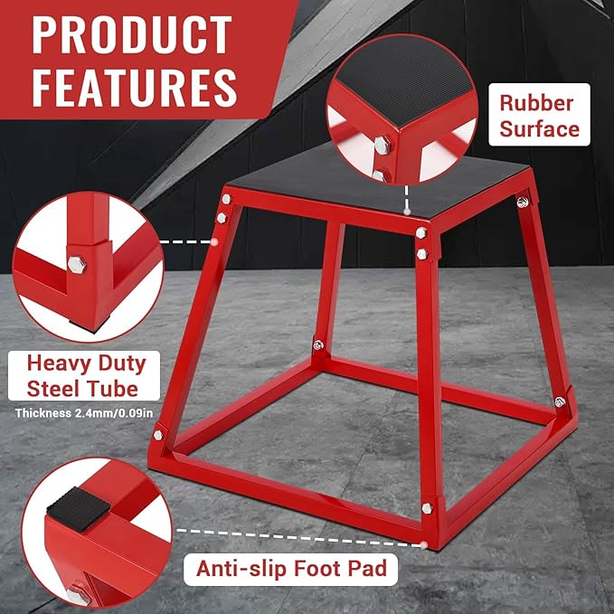 Adjustable Steel Plyometric Box Set – 12/18/24/30 Inch Stackable Step Platform for Home Gym Workouts – Non-Slip Design for Box Jumps, Step Ups & Full-Body Training