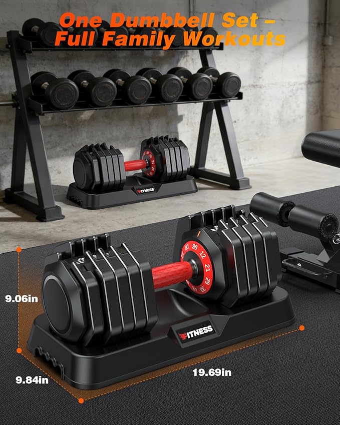 XDDIAS Adjustable Dumbbell Set of 2, 25/55/80/90LB Dumbbell Set- 1-Hand Fast Adjustment with Anti-Slip Handle, Compact Free Weights Dumbbells Set for Men/Women Home Gym Strength Training Equipment
