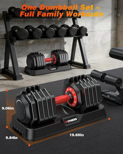 XDDIAS Adjustable Dumbbell Set of 2, 25/55/80/90LB Dumbbell Set- 1-Hand Fast Adjustment with Anti-Slip Handle, Compact Free Weights Dumbbells Set for Men/Women Home Gym Strength Training Equipment
