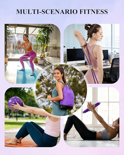 Home Workout Pilates Kit for Women, Better me Pilates Ring and Ball Set Essentials Equipment, with 5 Resistance Bands, Massager Roller, Yoga Starter Accessories for Toning Arms, Thighs & Core
