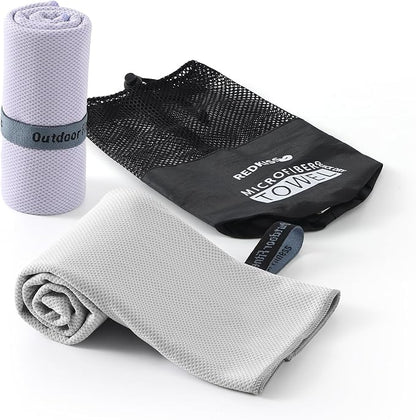 Cooling Towels for Neck and Face - 2 Pack Microfiber Gym Towels Set, 39" x 11" Microfiber Absorbent Towel for Sports Fitness, Yoga, Super Soft and Quick-Drying Gym Towels for Women Men，Grey Purple