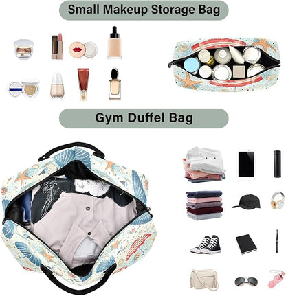 senya Weekender Bags Travel Duffel Gym Bag Coastal Seashells Starfish Seagulls Carry on Overnight Tote Bag with Toiletry Bag for Airplane Travel Trip Gym Yoga, g368736066p1006c1071s2442
