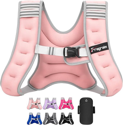 Fragraim Weighted Vest for Women Men - 8lb/10lb/12lb/16lb/22lb/25lb/30lb Weight Vest with Reflective Stripe, Detachable Phone Pouch, Ideal for Walking, Strength Training, Running, Workout, Cardio