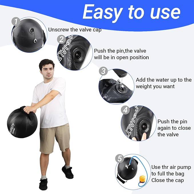 Heavy Aqua Bags-Water weight Bag 38-66Ibs - Ultimate Core Water Weights Aqua Ball-Adjustable Workout Sandbag Alternative for Full Body Exercise, Portable Stability Fitness & Balance Trainer Equipment