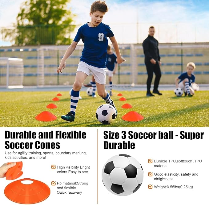 Kids Soccer Goals for Backyard Set - 2 Pack of Portable Pop Up Soccer Nets with Ball,Cones,Complete Training Equipment Kit for Toddler,Youth,Kids Age 3-14,Outdoor Sports Game
