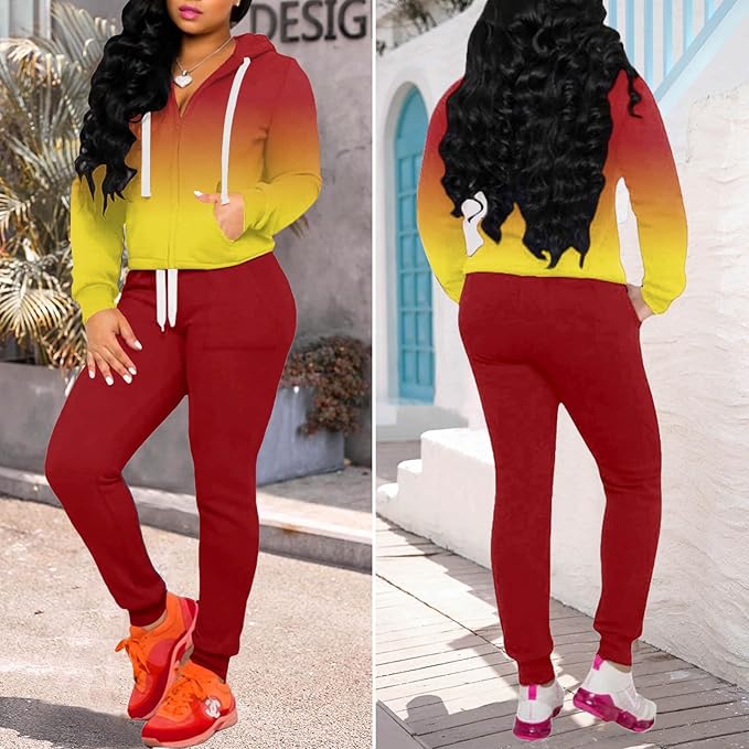 CLOCOR Track Suits for Women Set - Casual 2 Piece Outfits Sweatsuit Pocket Hoodies Long Sleeve with Patchwork Pants Set