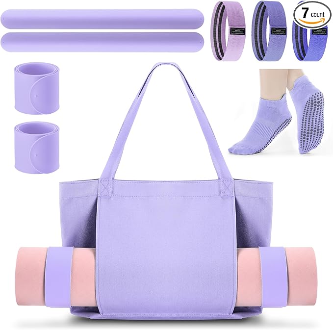 Yoga Bag Set for Women Including Yoga Mat Tote Bag, Booty Resistance Bands, Non Slip Sports Socks Silicone Ties for Pilates Travel Workout Office Home Gym